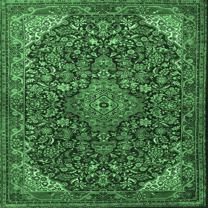 Square Machine Washable Medallion Emerald Green Traditional Area Rugs, wshtr1648emgrn