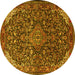Round Machine Washable Medallion Yellow Traditional Rug, wshtr1648yw