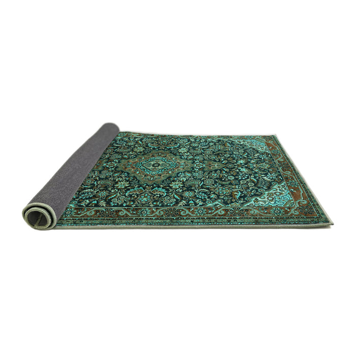 Sideview of Medallion Turquoise Traditional Rug, tr1648turq
