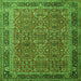 Round Machine Washable Persian Green Traditional Area Rugs, wshtr1649grn