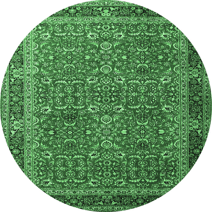 Round Persian Emerald Green Traditional Rug, tr1649emgrn