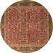 Round Machine Washable Persian Brown Traditional Rug, wshtr1649brn