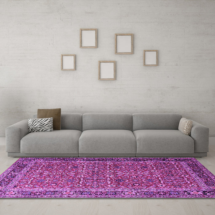 Machine Washable Persian Purple Traditional Area Rugs in a Living Room, wshtr1649pur