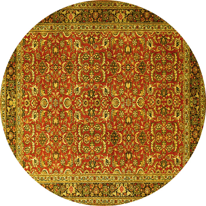 Round Persian Yellow Traditional Rug, tr1649yw