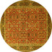 Round Machine Washable Persian Yellow Traditional Rug, wshtr1649yw