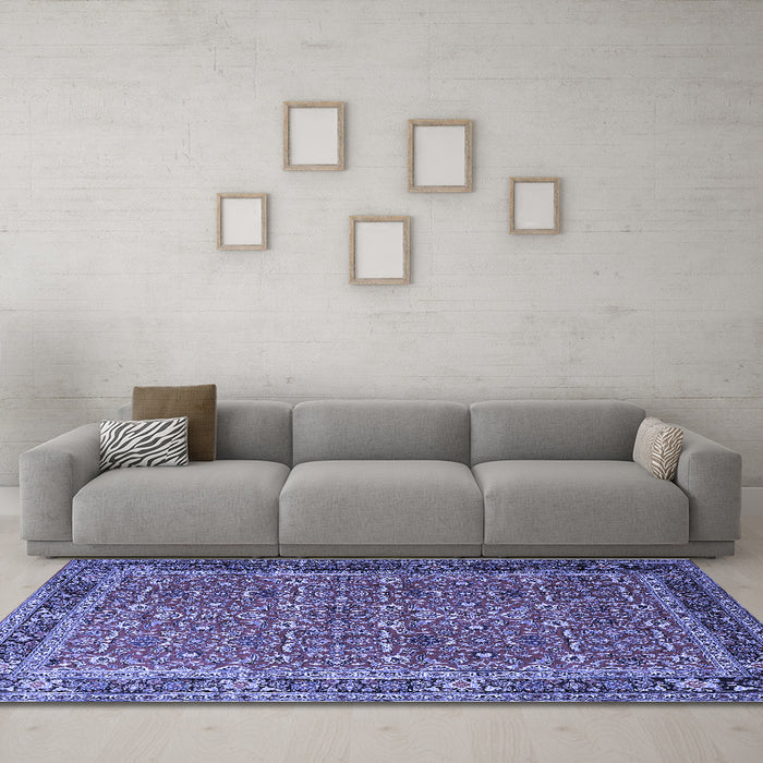 Machine Washable Persian Blue Traditional Rug in a Living Room, wshtr1649blu