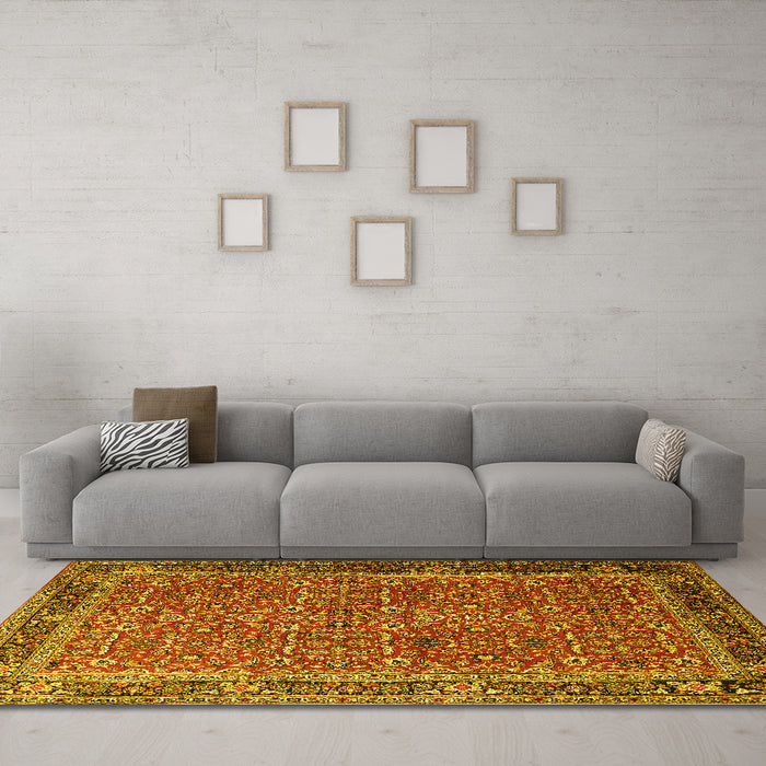 Machine Washable Persian Yellow Traditional Rug in a Living Room, wshtr1649yw