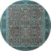 Round Machine Washable Persian Light Blue Traditional Rug, wshtr1649lblu