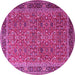 Round Machine Washable Persian Pink Traditional Rug, wshtr1649pnk