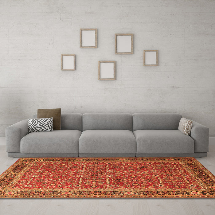 Machine Washable Persian Orange Traditional Area Rugs in a Living Room, wshtr1649org