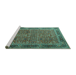 Sideview of Machine Washable Persian Turquoise Traditional Area Rugs, wshtr1649turq