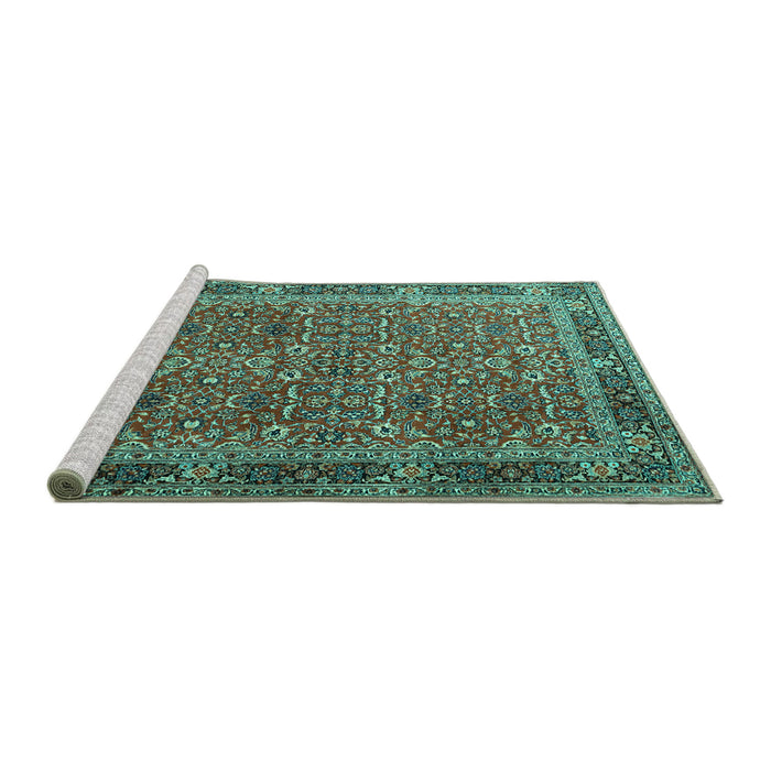Sideview of Machine Washable Persian Turquoise Traditional Area Rugs, wshtr1649turq