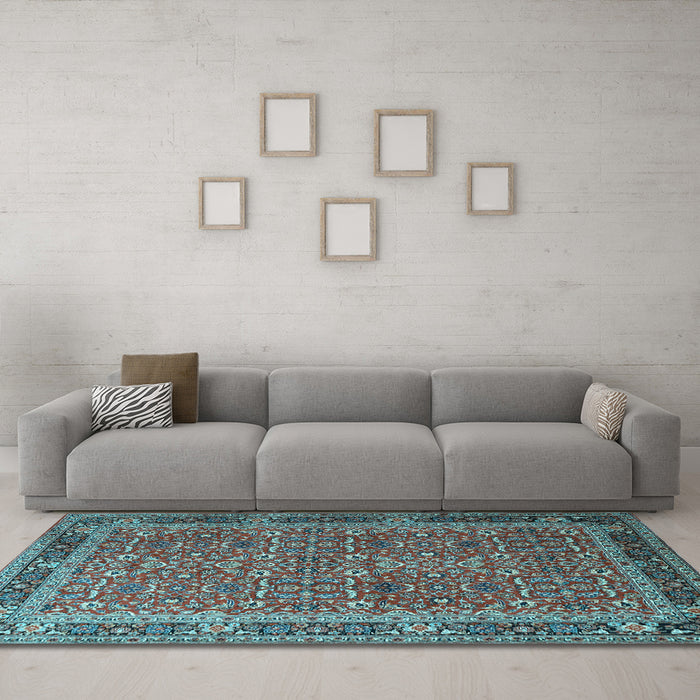 Machine Washable Persian Light Blue Traditional Rug in a Living Room, wshtr1649lblu
