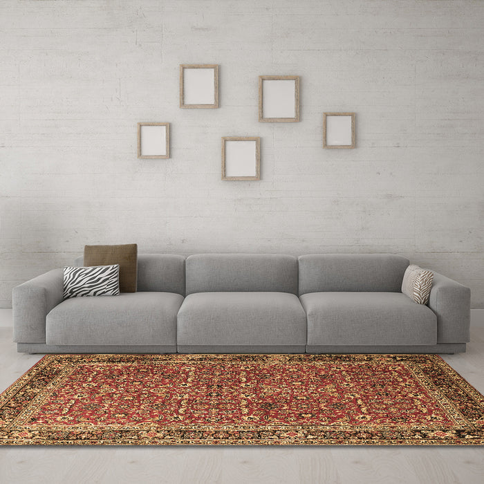 Machine Washable Persian Brown Traditional Rug in a Living Room,, wshtr1649brn