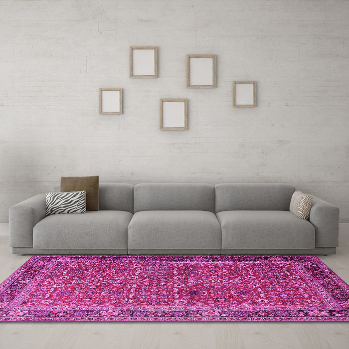 Machine Washable Persian Pink Traditional Rug in a Living Room, wshtr1649pnk