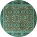 Round Machine Washable Persian Turquoise Traditional Area Rugs, wshtr1649turq