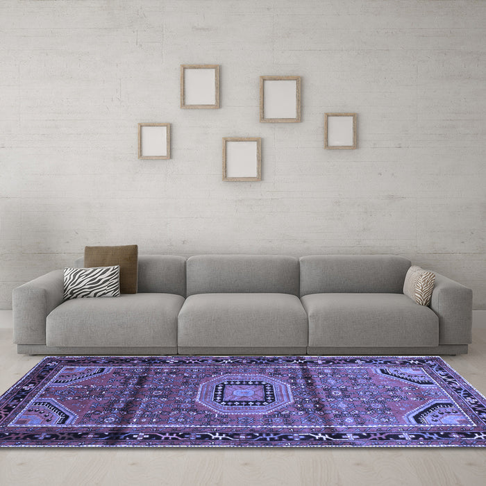 Machine Washable Persian Blue Traditional Rug in a Living Room, wshtr164blu