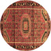 Round Machine Washable Persian Brown Traditional Rug, wshtr164brn