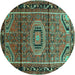 Round Machine Washable Persian Turquoise Traditional Area Rugs, wshtr164turq