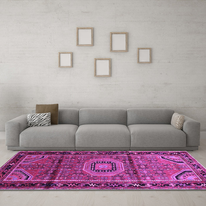 Machine Washable Persian Purple Traditional Area Rugs in a Living Room, wshtr164pur