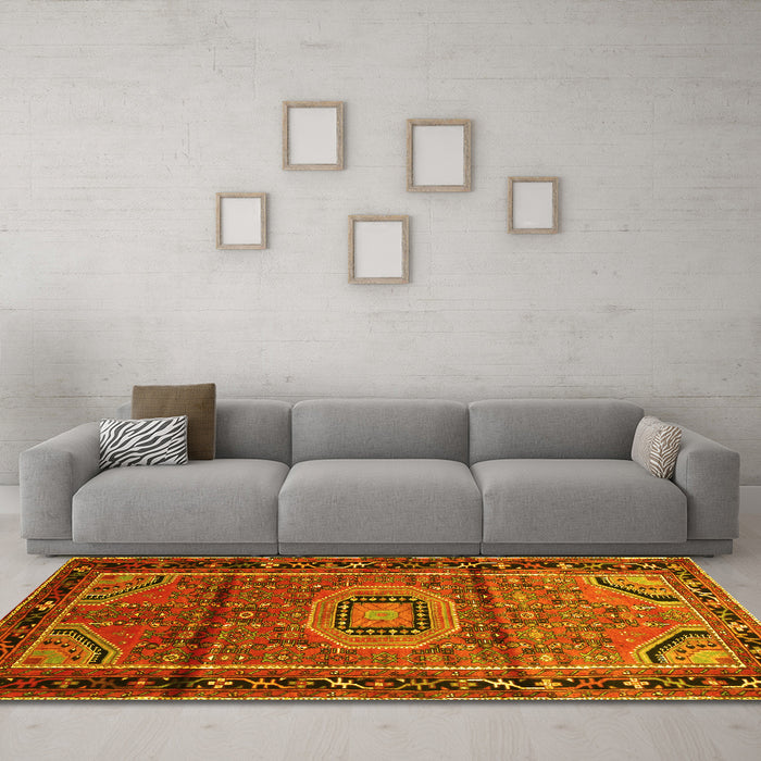 Machine Washable Persian Yellow Traditional Rug in a Living Room, wshtr164yw