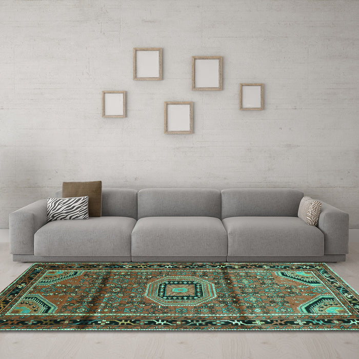 Machine Washable Persian Turquoise Traditional Area Rugs in a Living Room,, wshtr164turq