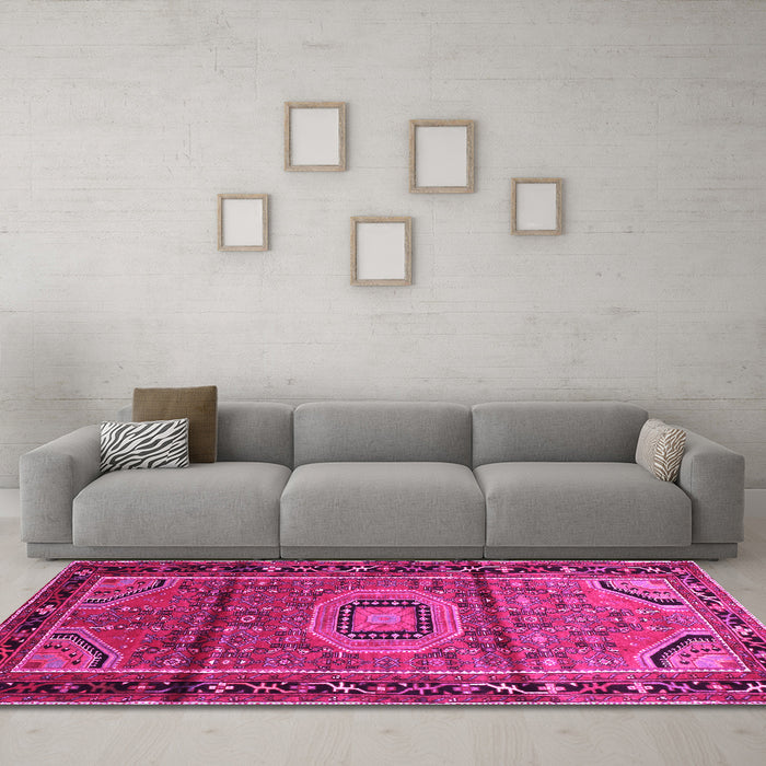 Machine Washable Persian Pink Traditional Rug in a Living Room, wshtr164pnk