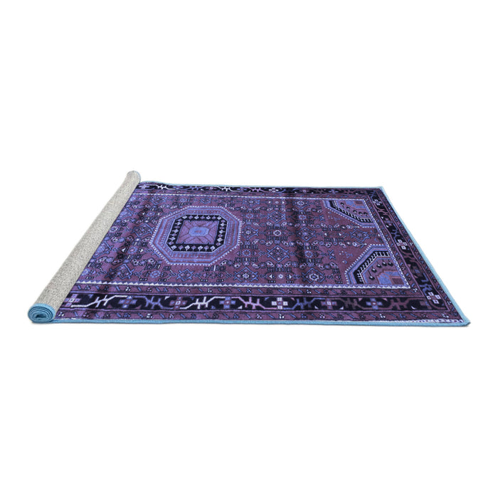 Sideview of Machine Washable Persian Blue Traditional Rug, wshtr164blu