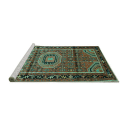 Sideview of Machine Washable Persian Turquoise Traditional Area Rugs, wshtr164turq