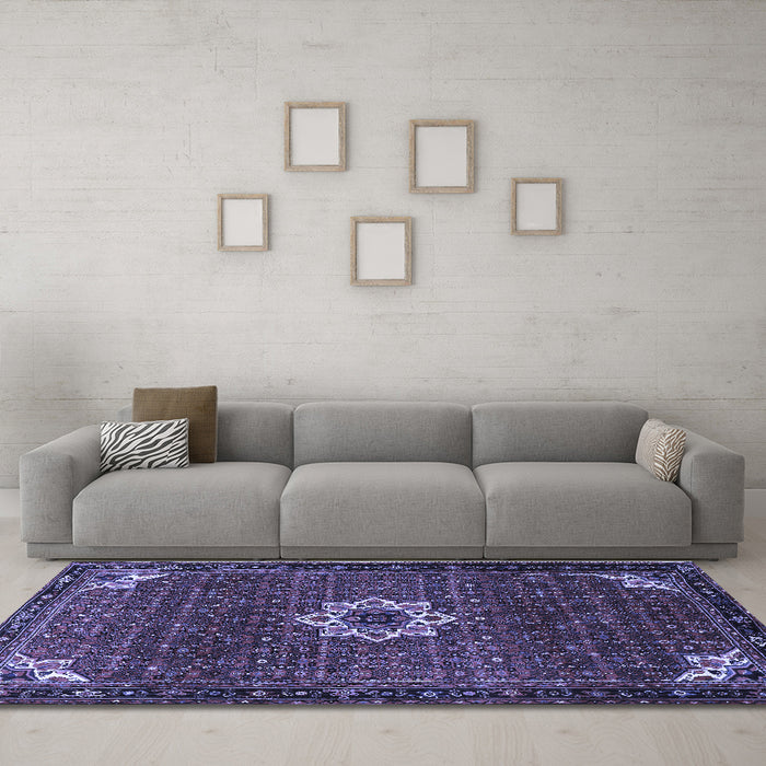Machine Washable Medallion Blue Traditional Rug in a Living Room, wshtr1650blu