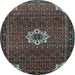 Round Machine Washable Medallion Light Blue Traditional Rug, wshtr1650lblu