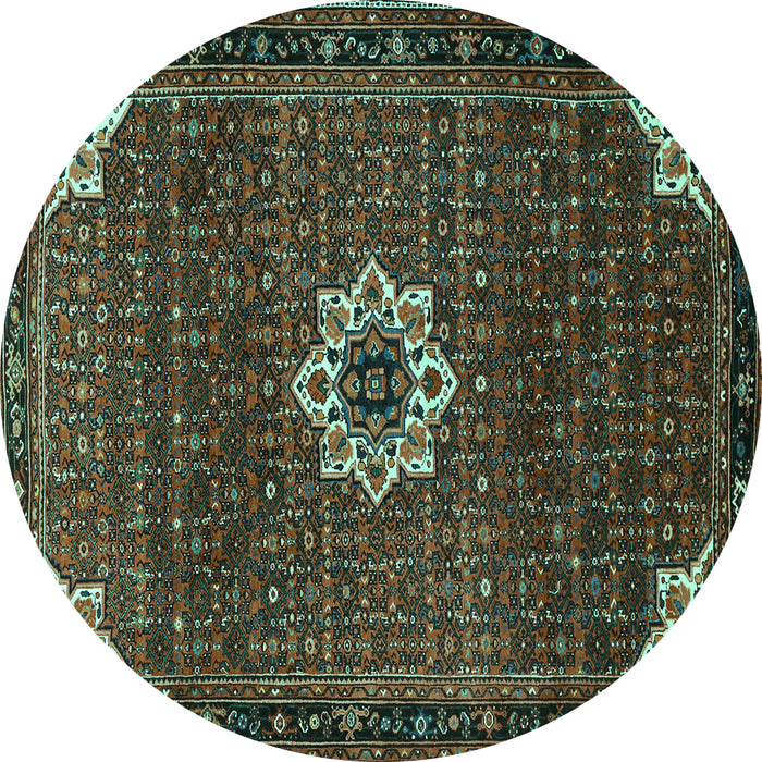 Round Machine Washable Medallion Turquoise Traditional Area Rugs, wshtr1650turq