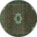 Round Machine Washable Medallion Turquoise Traditional Area Rugs, wshtr1650turq