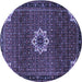 Round Machine Washable Medallion Blue Traditional Rug, wshtr1650blu