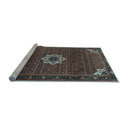Sideview of Machine Washable Medallion Light Blue Traditional Rug, wshtr1650lblu