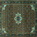 Square Machine Washable Medallion Turquoise Traditional Area Rugs, wshtr1650turq