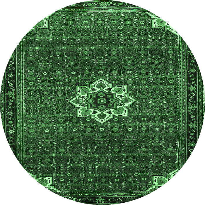 Round Machine Washable Medallion Emerald Green Traditional Area Rugs, wshtr1650emgrn