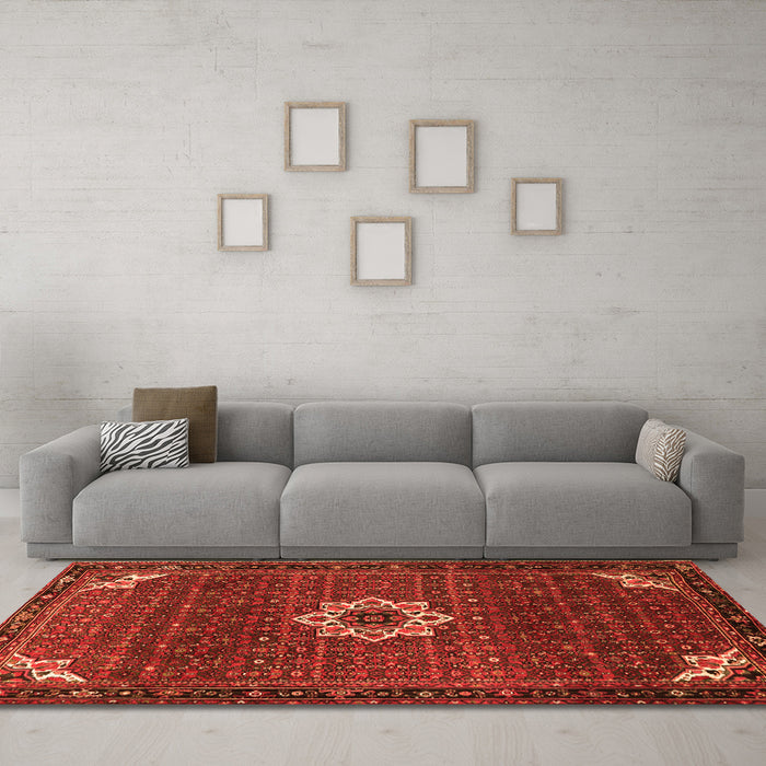 Machine Washable Medallion Orange Traditional Area Rugs in a Living Room, wshtr1650org