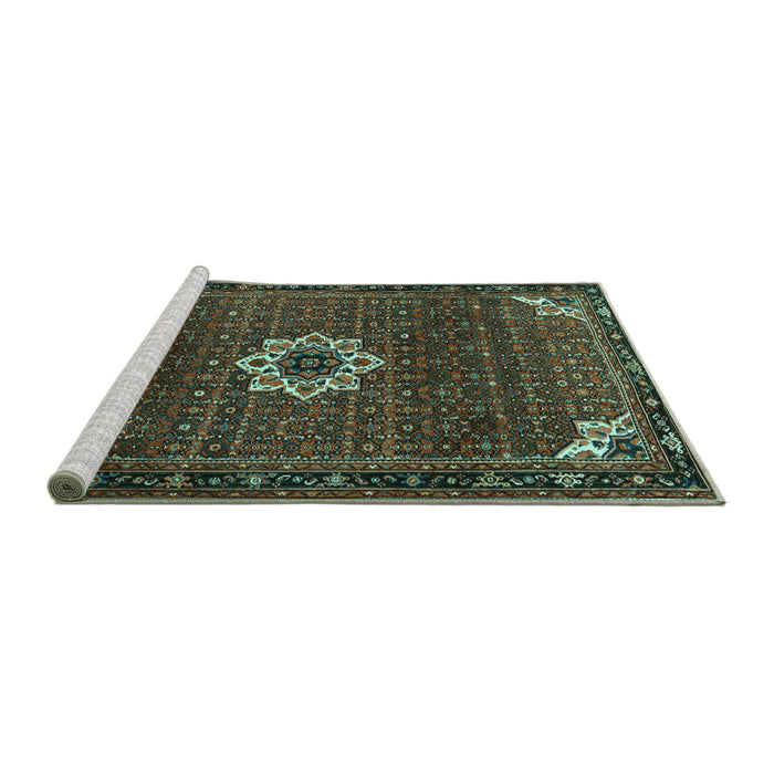 Sideview of Machine Washable Medallion Turquoise Traditional Area Rugs, wshtr1650turq