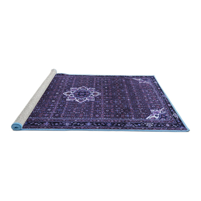 Sideview of Machine Washable Medallion Blue Traditional Rug, wshtr1650blu