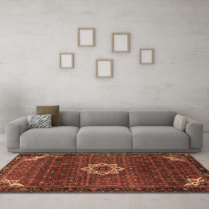 Machine Washable Medallion Brown Traditional Rug in a Living Room,, wshtr1650brn
