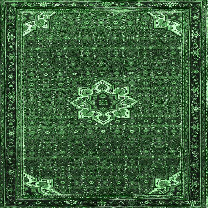 Square Medallion Emerald Green Traditional Rug, tr1650emgrn