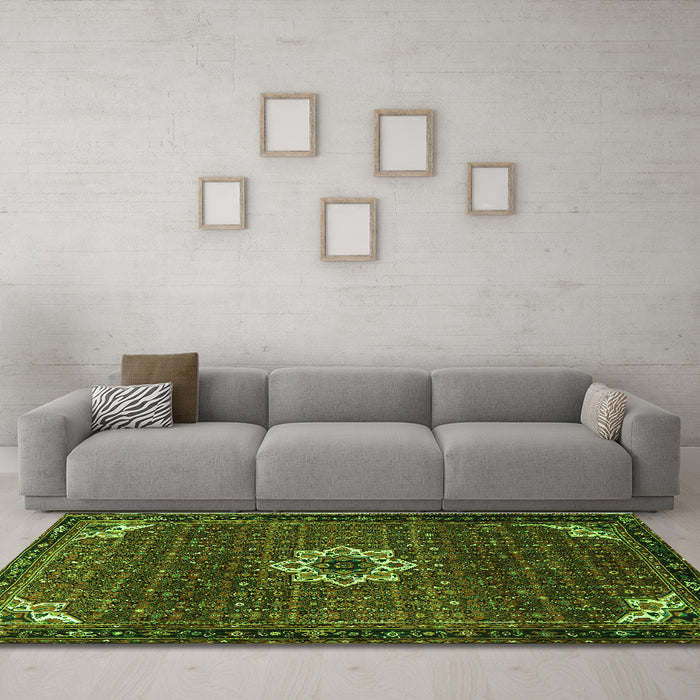 Machine Washable Medallion Green Traditional Area Rugs in a Living Room,, wshtr1650grn