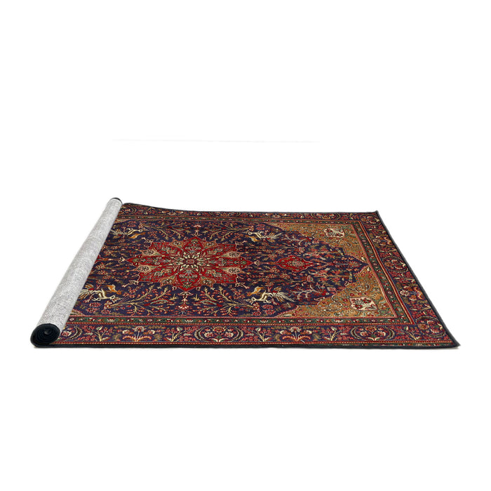 Sideview of Machine Washable Traditional Dark Gold Brown Rug, wshtr1651