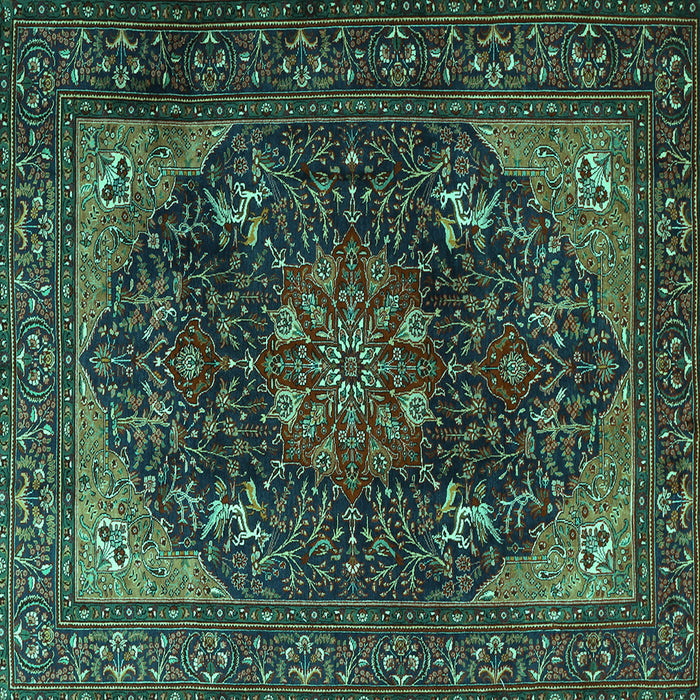 Square Machine Washable Medallion Turquoise Traditional Area Rugs, wshtr1651turq