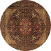 Round Medallion Brown Traditional Rug, tr1651brn