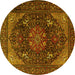 Round Machine Washable Medallion Yellow Traditional Rug, wshtr1651yw