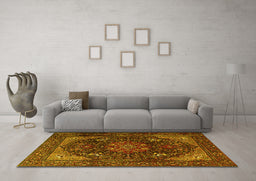 Machine Washable Medallion Yellow Traditional Rug in a Living Room, wshtr1651yw