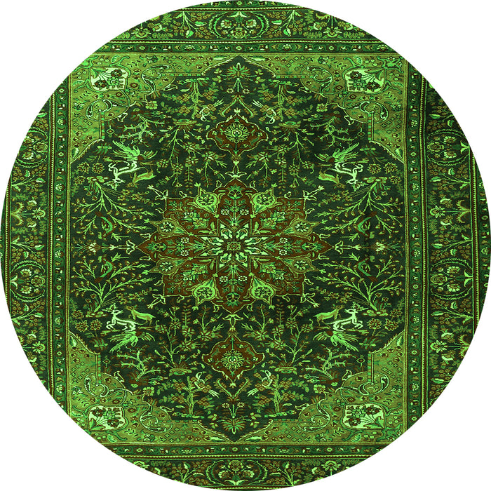 Square Medallion Green Traditional Rug, tr1651grn