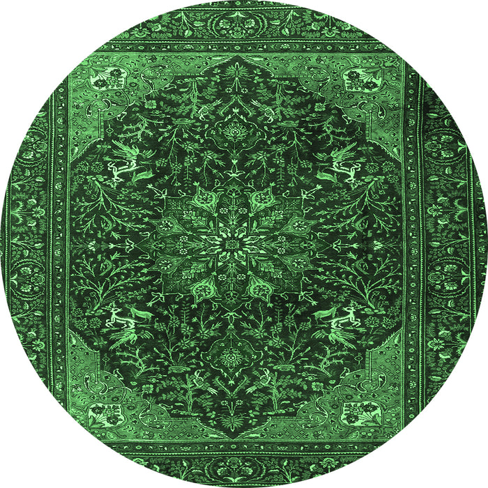 Round Medallion Emerald Green Traditional Rug, tr1651emgrn